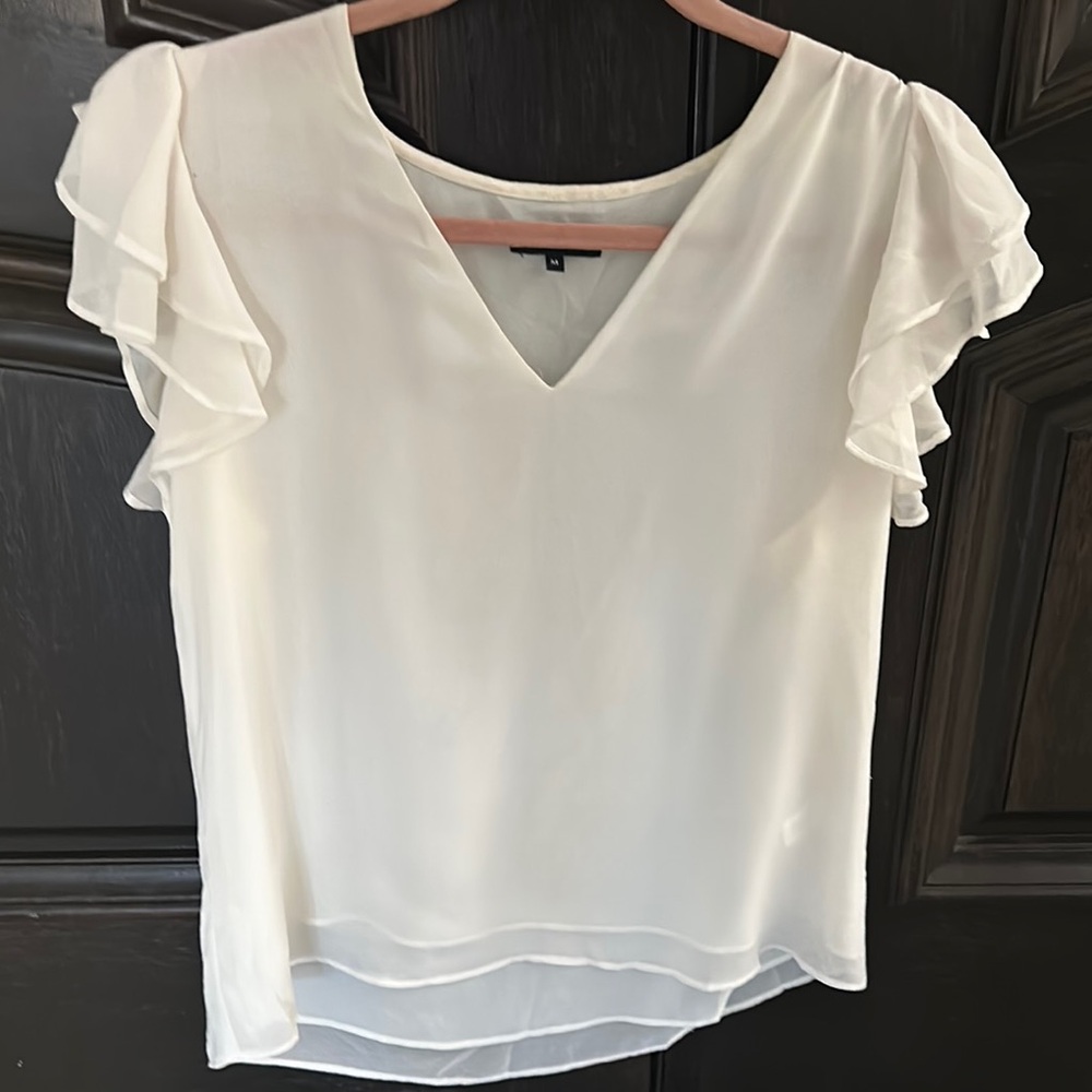 1. State Elegant White Ruffle Sleeve Top